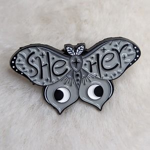 Pronoun Pin She / Her Gray Butterfly Moth Enamel Pin